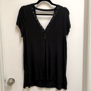 American Eagle Soft & Sexy Snap V-neck Tunic Tee, Black (L)